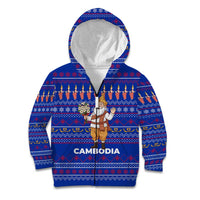 Cambodia Christmas Kid Hoodie with Santa in Traditional Outfit Elephant Dancers and Snowflake Pattern - Wonder Print Shop