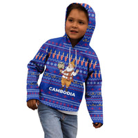 Cambodia Christmas Kid Hoodie with Santa in Traditional Outfit Elephant Dancers and Snowflake Pattern - Wonder Print Shop