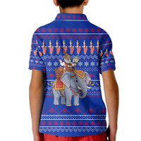 Cambodia Christmas Kid Polo Shirt with Santa in Traditional Outfit Elephant Dancers and Snowflake Pattern - Wonder Print Shop