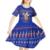 Cambodia Christmas Kid Short Sleeve Dress with Santa in Traditional Outfit Elephant Dancers and Snowflake Pattern - Wonder Print Shop