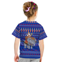 Cambodia Christmas Kid T Shirt with Santa in Traditional Outfit Elephant Dancers and Snowflake Pattern - Wonder Print Shop