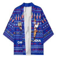 Cambodia Christmas Kimono with Santa in Traditional Outfit Elephant Dancers and Snowflake Pattern - Wonder Print Shop