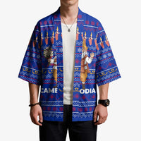 Cambodia Christmas Kimono with Santa in Traditional Outfit Elephant Dancers and Snowflake Pattern - Wonder Print Shop