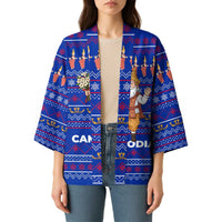 Cambodia Christmas Kimono with Santa in Traditional Outfit Elephant Dancers and Snowflake Pattern - Wonder Print Shop