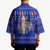Cambodia Christmas Kimono with Santa in Traditional Outfit Elephant Dancers and Snowflake Pattern - Wonder Print Shop
