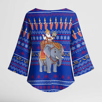 Cambodia Christmas Kimono Sleeve Blouse with Santa in Traditional Outfit Elephant Dancers and Snowflake Pattern - Wonder Print Shop