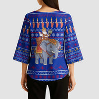 Cambodia Christmas Kimono Sleeve Blouse with Santa in Traditional Outfit Elephant Dancers and Snowflake Pattern - Wonder Print Shop