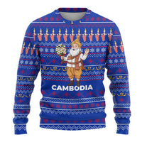 Cambodia Christmas Ugly Christmas Sweater with Santa in Traditional Outfit Elephant Dancers and Snowflake Pattern - Wonder Print Shop