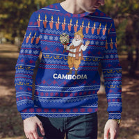 Cambodia Christmas Ugly Christmas Sweater with Santa in Traditional Outfit Elephant Dancers and Snowflake Pattern - Wonder Print Shop