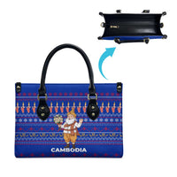 Cambodia Christmas Leather Bag with Santa in Traditional Outfit Elephant Dancers and Snowflake Pattern - Wonder Print Shop