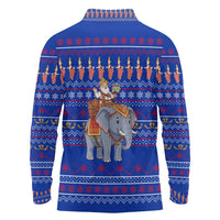 Cambodia Christmas Long Sleeve Polo Shirt with Santa in Traditional Outfit Elephant Dancers and Snowflake Pattern - Wonder Print Shop