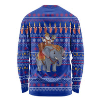 Cambodia Christmas Long Sleeve Shirt with Santa in Traditional Outfit Elephant Dancers and Snowflake Pattern - Wonder Print Shop