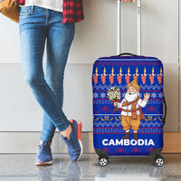 Cambodia Christmas Luggage Cover with Santa in Traditional Outfit Elephant Dancers and Snowflake Pattern - Wonder Print Shop