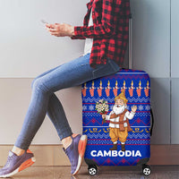 Cambodia Christmas Luggage Cover with Santa in Traditional Outfit Elephant Dancers and Snowflake Pattern - Wonder Print Shop