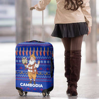 Cambodia Christmas Luggage Cover with Santa in Traditional Outfit Elephant Dancers and Snowflake Pattern - Wonder Print Shop