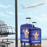 Cambodia Christmas Luggage Cover with Santa in Traditional Outfit Elephant Dancers and Snowflake Pattern - Wonder Print Shop