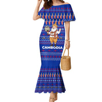Cambodia Christmas Mermaid Dress with Santa in Traditional Outfit Elephant Dancers and Snowflake Pattern - Wonder Print Shop