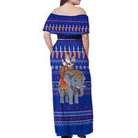Cambodia Christmas Off Shoulder Maxi Dress with Santa in Traditional Outfit Elephant Dancers and Snowflake Pattern - Wonder Print Shop
