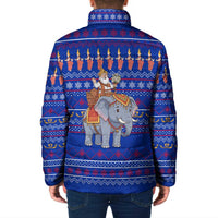 Cambodia Christmas Padded Jacket with Santa in Traditional Outfit Elephant Dancers and Snowflake Pattern - Wonder Print Shop