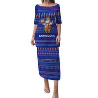 Cambodia Christmas Puletasi with Santa in Traditional Outfit Elephant Dancers and Snowflake Pattern - Wonder Print Shop