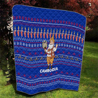 Cambodia Christmas Quilt with Santa in Traditional Outfit Elephant Dancers and Snowflake Pattern - Wonder Print Shop