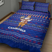 Cambodia Christmas Quilt Bed Set with Santa in Traditional Outfit Elephant Dancers and Snowflake Pattern - Wonder Print Shop