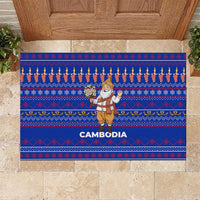Cambodia Christmas Rubber Doormat with Santa in Traditional Outfit Elephant Dancers and Snowflake Pattern - Wonder Print Shop