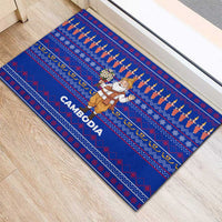 Cambodia Christmas Rubber Doormat with Santa in Traditional Outfit Elephant Dancers and Snowflake Pattern - Wonder Print Shop