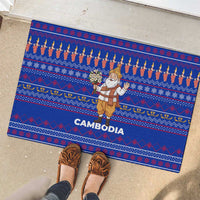 Cambodia Christmas Rubber Doormat with Santa in Traditional Outfit Elephant Dancers and Snowflake Pattern - Wonder Print Shop