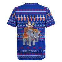 Cambodia Christmas Rugby Jersey with Santa in Traditional Outfit Elephant Dancers and Snowflake Pattern - Wonder Print Shop