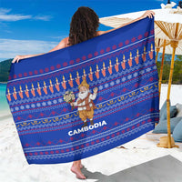 Cambodia Christmas Sarong with Santa in Traditional Outfit Elephant Dancers and Snowflake Pattern - Wonder Print Shop
