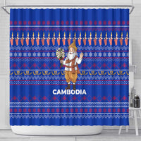Cambodia Christmas Shower Curtain with Santa in Traditional Outfit Elephant Dancers and Snowflake Pattern - Wonder Print Shop