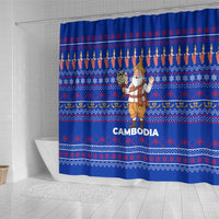 Cambodia Christmas Shower Curtain with Santa in Traditional Outfit Elephant Dancers and Snowflake Pattern - Wonder Print Shop