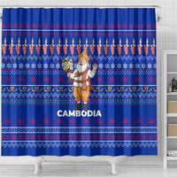 Cambodia Christmas Shower Curtain with Santa in Traditional Outfit Elephant Dancers and Snowflake Pattern - Wonder Print Shop