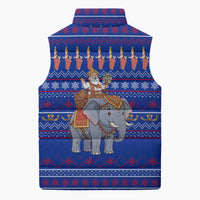 Cambodia Christmas Sleeveless Puffer Jacket with Santa in Traditional Outfit Elephant Dancers and Snowflake Pattern - Wonder Print Shop