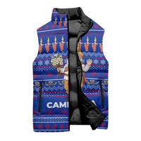 Cambodia Christmas Sleeveless Puffer Jacket with Santa in Traditional Outfit Elephant Dancers and Snowflake Pattern - Wonder Print Shop