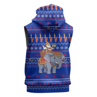 Cambodia Christmas Sleeveless Zip Hoodie with Santa in Traditional Outfit Elephant Dancers and Snowflake Pattern - Wonder Print Shop