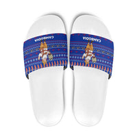 Cambodia Christmas Slide Sandals with Santa in Traditional Outfit Elephant Dancers and Snowflake Pattern - Wonder Print Shop