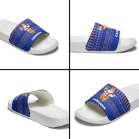 Cambodia Christmas Slide Sandals with Santa in Traditional Outfit Elephant Dancers and Snowflake Pattern - Wonder Print Shop