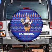 Cambodia Christmas Spare Tire Cover with Santa in Traditional Outfit Elephant Dancers and Snowflake Pattern - Wonder Print Shop