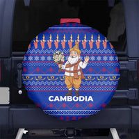 Cambodia Christmas Spare Tire Cover with Santa in Traditional Outfit Elephant Dancers and Snowflake Pattern - Wonder Print Shop