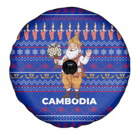 Cambodia Christmas Spare Tire Cover with Santa in Traditional Outfit Elephant Dancers and Snowflake Pattern - Wonder Print Shop
