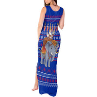Cambodia Christmas Tank Maxi Dress with Santa in Traditional Outfit Elephant Dancers and Snowflake Pattern - Wonder Print Shop