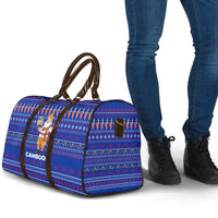 Cambodia Christmas Travel Bag with Santa in Traditional Outfit Elephant Dancers and Snowflake Pattern - Wonder Print Shop