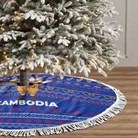 Cambodia Christmas Tree Skirt with Santa in Traditional Outfit Elephant Dancers and Snowflake Pattern - Wonder Print Shop