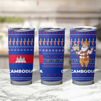 Cambodia Christmas Tumbler Cup with Santa in Traditional Outfit Elephant Dancers and Snowflake Pattern - Wonder Print Shop