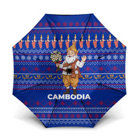 Cambodia Christmas Umbrella with Santa in Traditional Outfit Elephant Dancers and Snowflake Pattern - Wonder Print Shop
