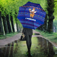 Cambodia Christmas Umbrella with Santa in Traditional Outfit Elephant Dancers and Snowflake Pattern - Wonder Print Shop