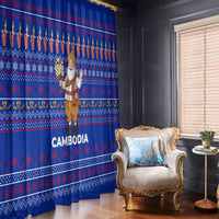 Cambodia Christmas Window Curtain with Santa in Traditional Outfit Elephant Dancers and Snowflake Pattern - Wonder Print Shop