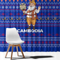 Cambodia Christmas Window Curtain with Santa in Traditional Outfit Elephant Dancers and Snowflake Pattern - Wonder Print Shop